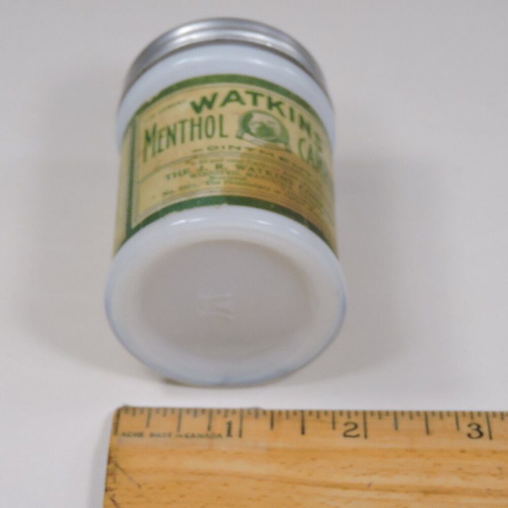 Vintage Watkins & Resinol Milk Glass Jars - Decor - Display - Empty No Contents - Picture 10 of 11